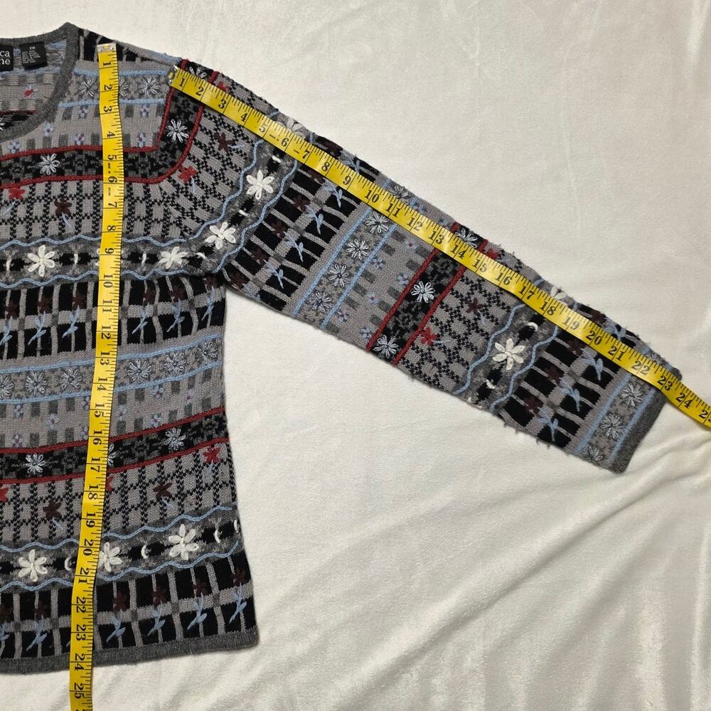 Vintage Rebecca Malone Floral Grannycore Cabincore Wool Blend Cardigan Medium PT - Picture 4 of 6